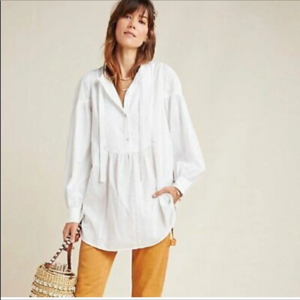 Maeve White Long Sleeve Boho Top Tunic